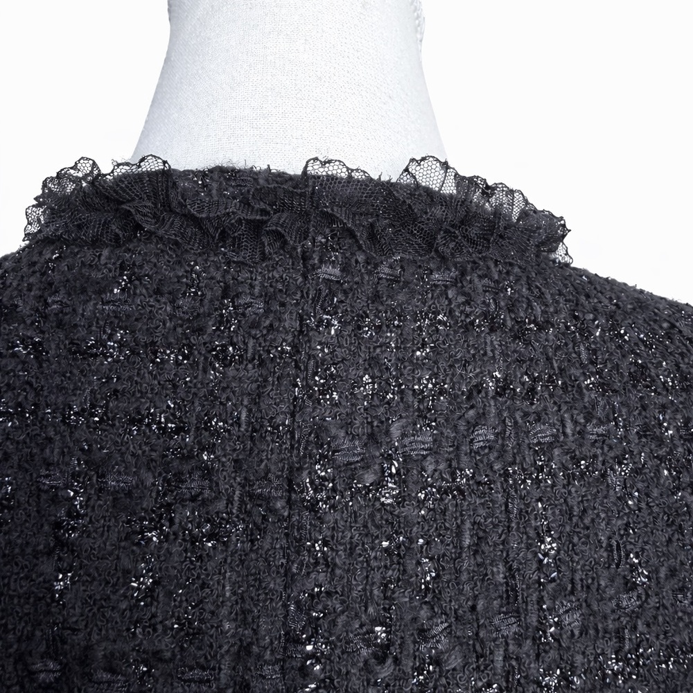Kenneth Cole Reaction Black Metallic Tweed Jacket | Ruffle Trim - Picture 3 of 4